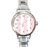 Vertical Stripes - White and Piggy Pink Round Italian Charm Watch