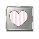 Vertical Stripes - White and Piggy Pink Mega Link Heart Italian Charm (18mm)