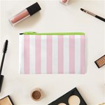 Vertical Stripes - White and Piggy Pink Canvas Cosmetic Bag (XS)