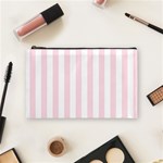 Vertical Stripes - White and Piggy Pink Cosmetic Bag (M)
