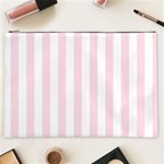 Vertical Stripes - White and Piggy Pink Cosmetic Bag (XXL)