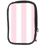 Vertical Stripes - White and Piggy Pink Compact Camera Leather Case