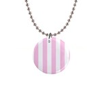 Vertical Stripes - White and Classic Rose Pink 1  Button Necklace