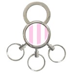Vertical Stripes - White and Classic Rose Pink 3-Ring Key Chain
