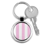 Vertical Stripes - White and Classic Rose Pink Key Chain (Round)