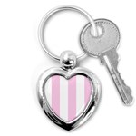 Vertical Stripes - White and Classic Rose Pink Key Chain (Heart)