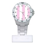 Vertical Stripes - White and Classic Rose Pink Nurses Watch