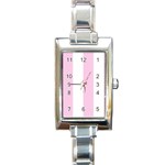 Vertical Stripes - White and Classic Rose Pink Rectangle Italian Charm Watch