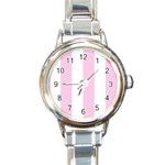 Vertical Stripes - White and Classic Rose Pink Round Italian Charm Watch