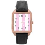 Vertical Stripes - White and Classic Rose Pink Rose Gold Leather Watch