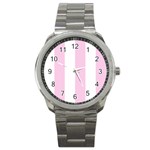 Vertical Stripes - White and Classic Rose Pink Sport Metal Watch