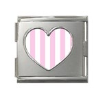 Vertical Stripes - White and Classic Rose Pink Mega Link Heart Italian Charm (18mm)