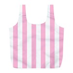 Vertical Stripes - White and Cotton Candy Pink Full Print Recycle Bag (L)