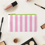 Vertical Stripes - White and Cotton Candy Pink Canvas Cosmetic Bag (XS)