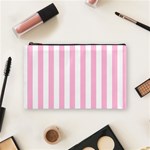 Vertical Stripes - White and Cotton Candy Pink Cosmetic Bag (M)