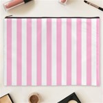 Vertical Stripes - White and Cotton Candy Pink Cosmetic Bag (XXXL)
