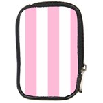 Vertical Stripes - White and Cotton Candy Pink Compact Camera Leather Case