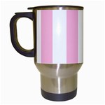 Vertical Stripes - White and Cotton Candy Pink Travel Mug (White)