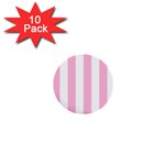 Vertical Stripes - White and Cotton Candy Pink 1  Mini Button (10 pack)