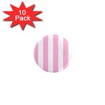 Vertical Stripes - White and Cotton Candy Pink 1  Mini Magnet (10 pack)