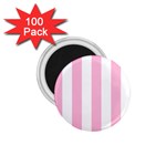 Vertical Stripes - White and Cotton Candy Pink 1.75  Magnet (100 pack)