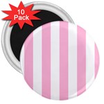 Vertical Stripes - White and Cotton Candy Pink 3  Magnet (10 pack)