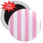 Vertical Stripes - White and Cotton Candy Pink 3  Magnet (100 pack)