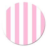 Vertical Stripes - White and Cotton Candy Pink Magnet 5  (Round)