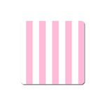 Vertical Stripes - White and Cotton Candy Pink Magnet (Square)