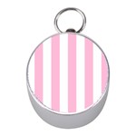 Vertical Stripes - White and Cotton Candy Pink Silver Compass (Mini)