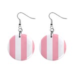 Vertical Stripes - White and Pastel Pink 1  Button Earrings