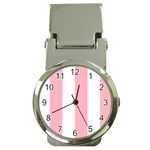 Vertical Stripes - White and Pastel Pink Money Clip Watch