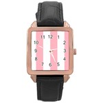 Vertical Stripes - White and Pastel Pink Rose Gold Leather Watch