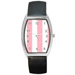 Vertical Stripes - White and Pastel Pink Barrel Style Metal Watch