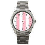 Vertical Stripes - White and Pastel Pink Sport Metal Watch