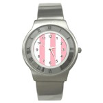 Vertical Stripes - White and Pastel Pink Stainless Steel Watch