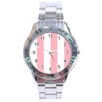 Vertical Stripes - White and Pastel Pink Stainless Steel Analogue Watch