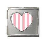 Vertical Stripes - White and Pastel Pink Mega Link Heart Italian Charm (18mm)