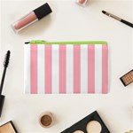 Vertical Stripes - White and Pastel Pink Canvas Cosmetic Bag (XS)