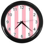 Vertical Stripes - White and Pastel Pink Wall Clock (Black)