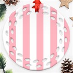 Vertical Stripes - White and Pastel Pink Round Filigree Ornament (Two Sides)