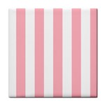 Vertical Stripes - White and Pastel Pink Tile Coaster