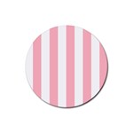 Vertical Stripes - White and Pastel Pink Rubber Round Coaster (4 pack)