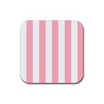 Vertical Stripes - White and Pastel Pink Rubber Coaster (Square)