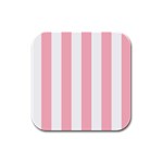Vertical Stripes - White and Pastel Pink Rubber Square Coaster (4 pack)