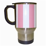 Vertical Stripes - White and Pastel Pink Travel Mug (White)