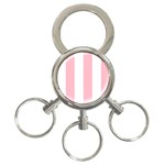 Vertical Stripes - White and Pink 3-Ring Key Chain