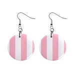Vertical Stripes - White and Pink 1  Button Earrings