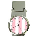 Vertical Stripes - White and Pink Money Clip Watch