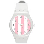 Vertical Stripes - White and Pink Round Plastic Sport Watch (M)